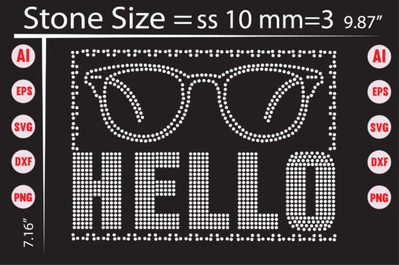 Hello Rhinestone Templates Graphics for T-Shirt Designs